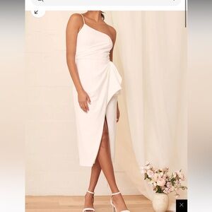Lulus Love You Best White One-Shoulder Ruffled Tulip midi dress